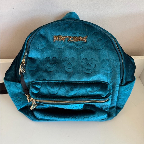 Betsey Johnson Handbags - Beautiful blue velvet Betsey Johnson skull backpack